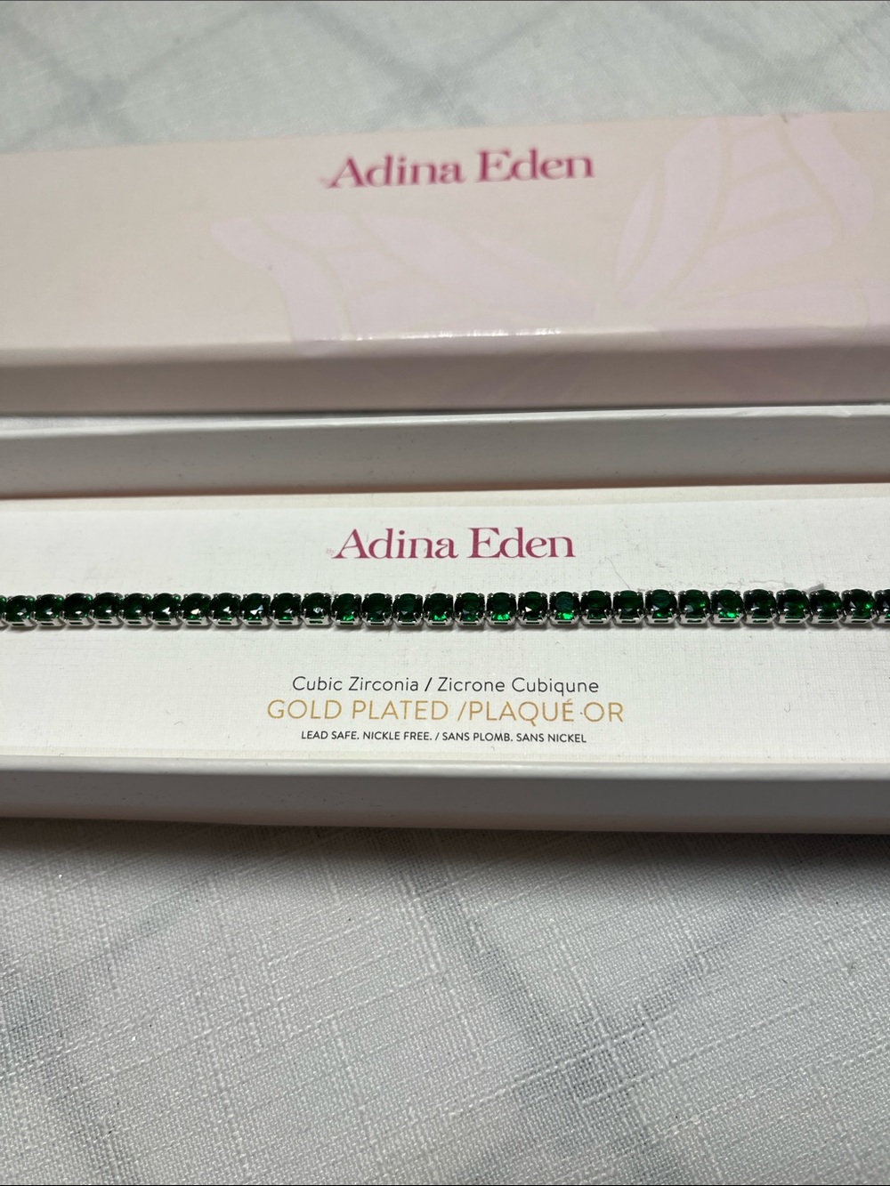 Adina Eden Gold-Plated Bracelet with Green Emerald-like Cubic Zirconia
NEW